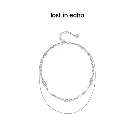 Lost In Echo Double Layer Zircon Necklace Sliver