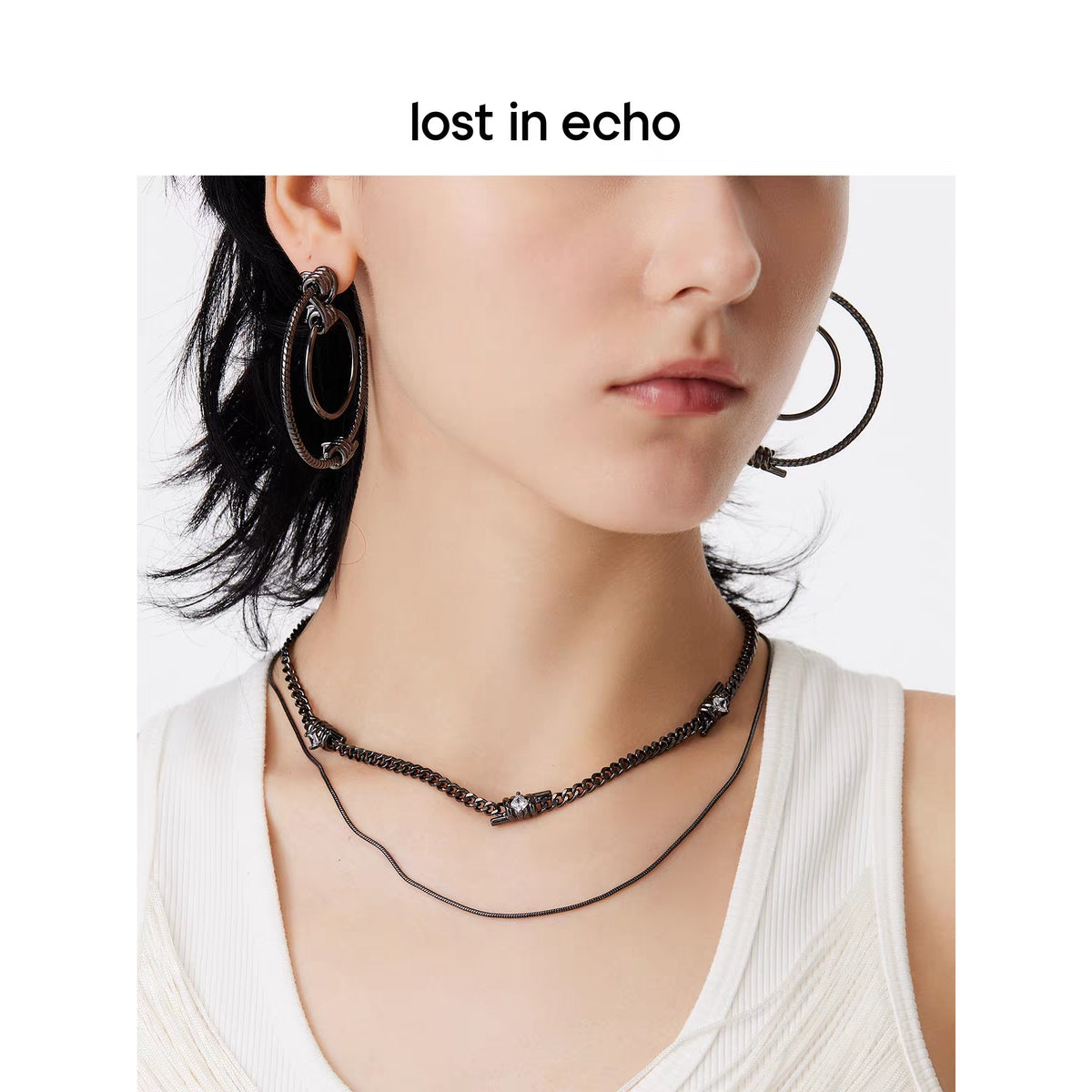 Lost In Echo Double Layer Zircon Necklace Black