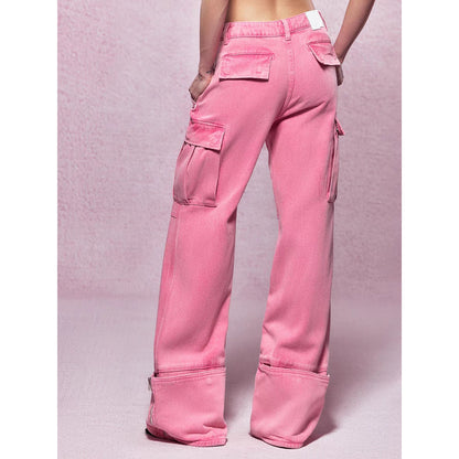 IFIK Wide-Leg Pocket Denim Cargo Pants Pink