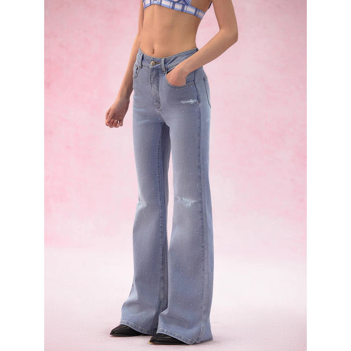 IFIK 1969 Rhinestone Washed Bootcut Jeans