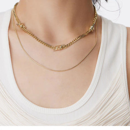 Lost In Echo Double Layer Zircon Necklace Gold