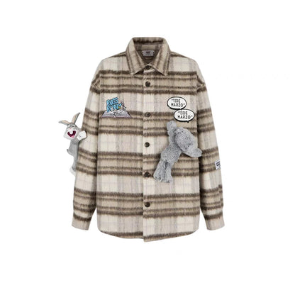 13De Marzo X Looney Tunes Bugs Bunny Plaid Shirt Coat Brown