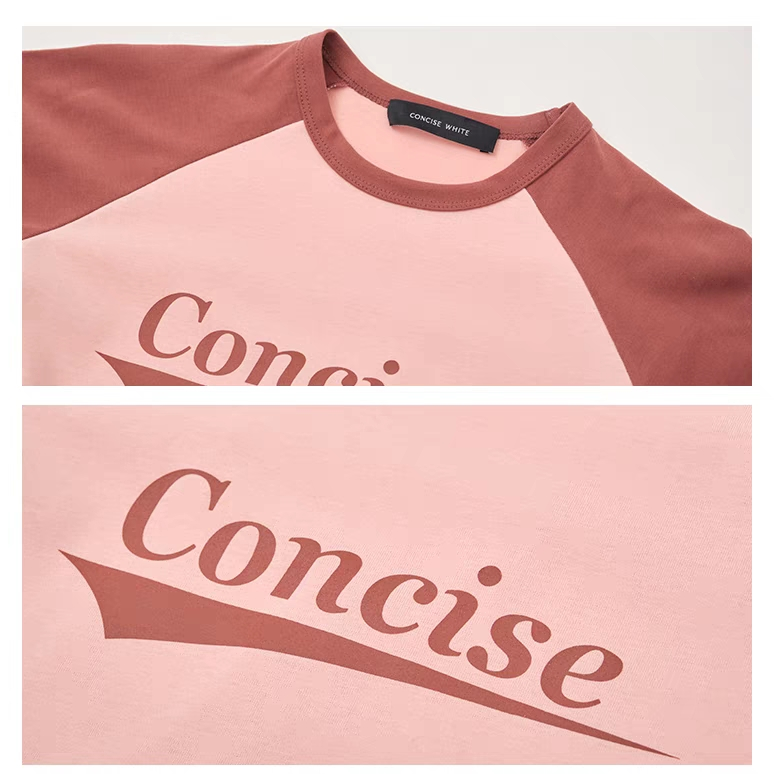 Concise White Printed Logo Slim Raglan Tee Pink