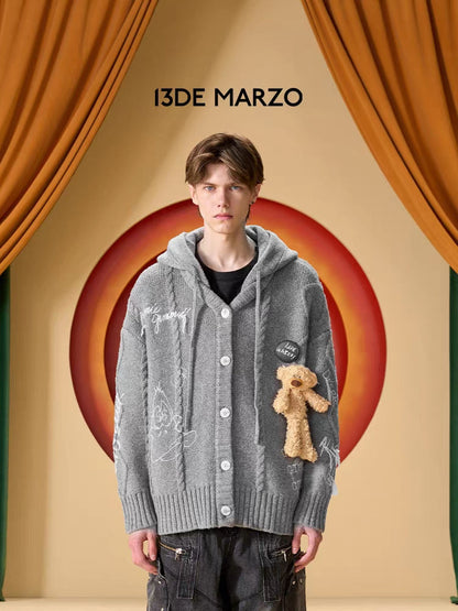 13De Marzo X Looney Tunes Daffy Duck Knit Cardigan Grey