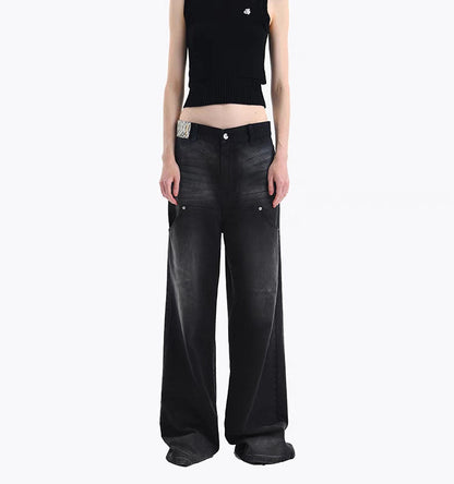 Ann Andelman Wide-Leg Denim Pants Washed Black