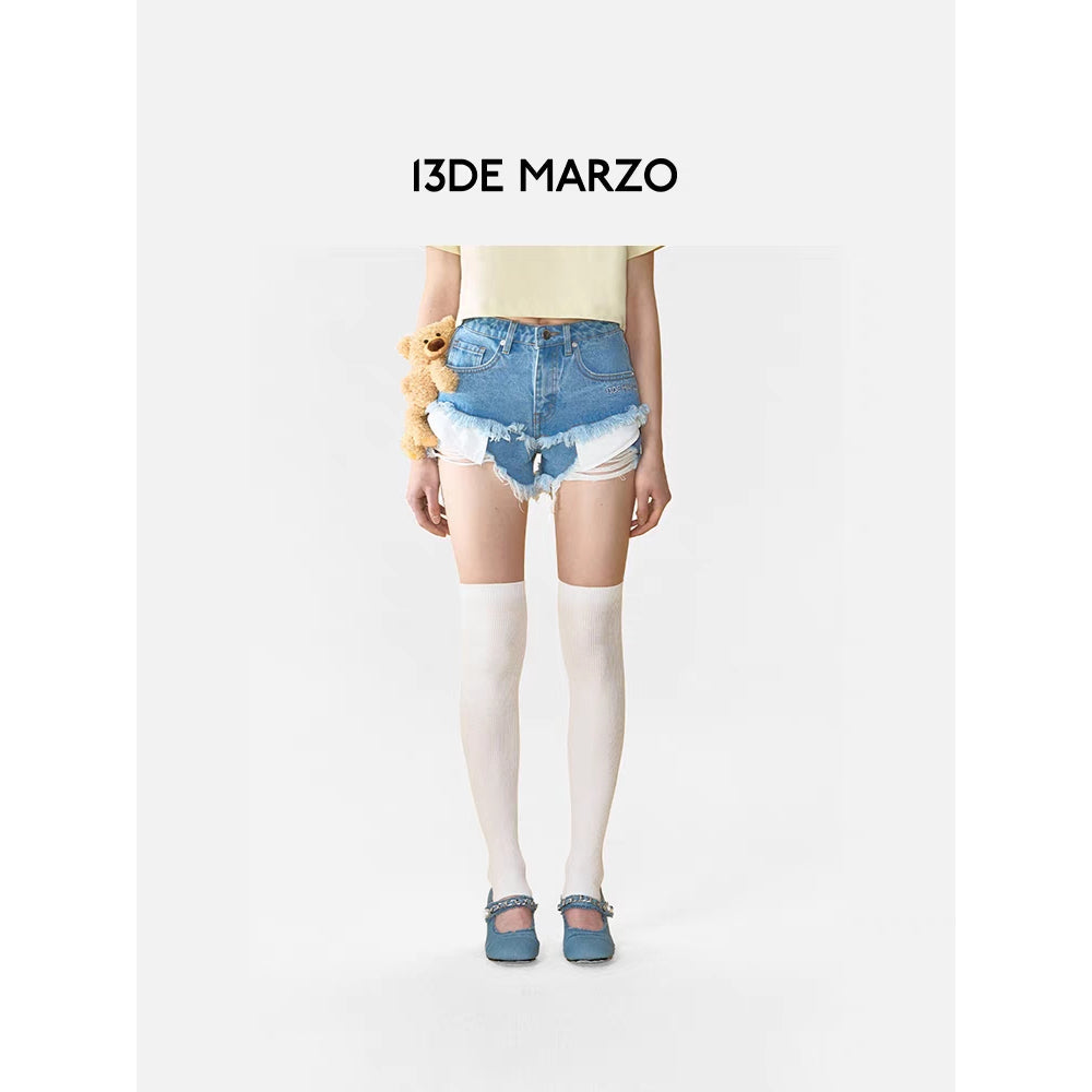 13De Marzo Graffiti Double Layered Denim Shorts Blue