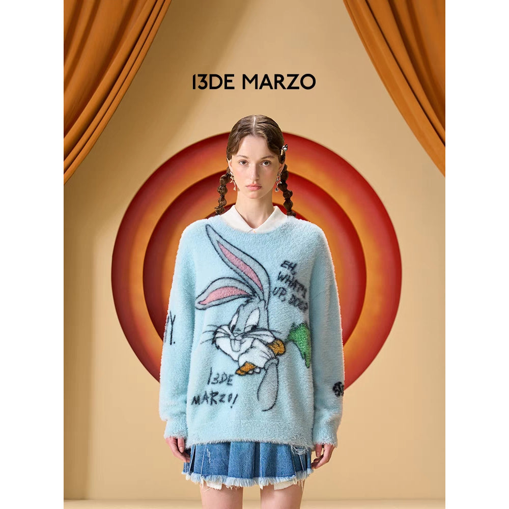 13De Marzo X Looney Tunes Bugs Bunny Fur Sweater Blue