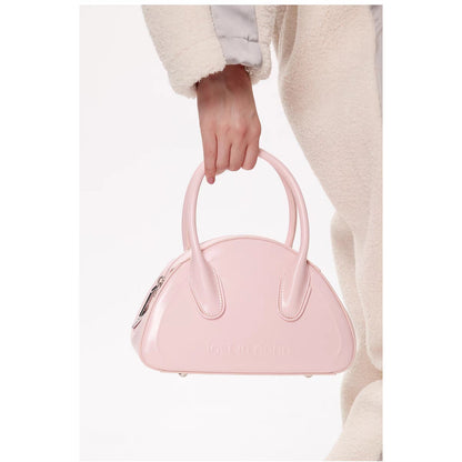 Lost In Echo Embossed Logo Leather Bowling Bag Pink