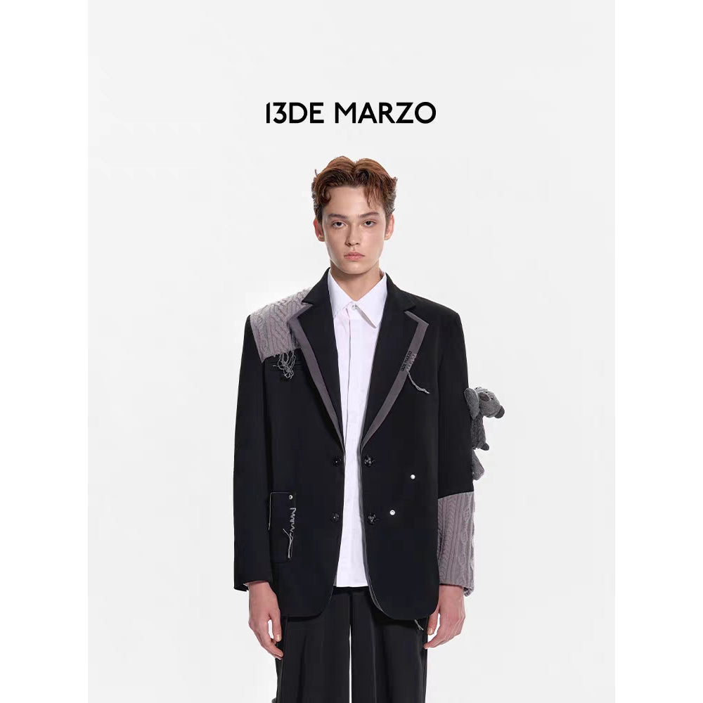 13De Marzo Double Layered Knit Patch Suit Jacket Black