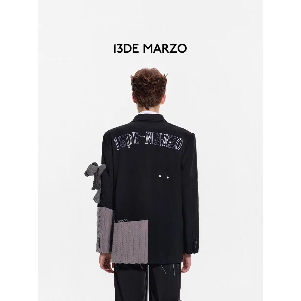 13De Marzo Double Layered Knit Patch Suit Jacket Black