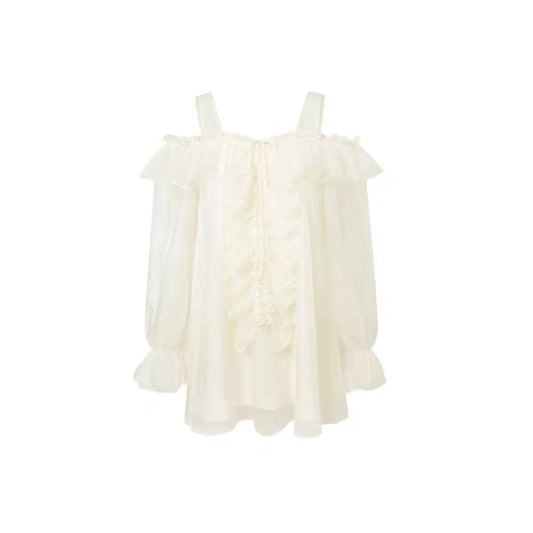 Rocha Roma Ruffles Sling Mesh Dress White