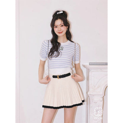 Kroche Color Blocked Pleated Knit Skirt White