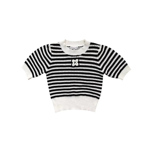 Kroche Embroidery Logo Striped Knit Top Black