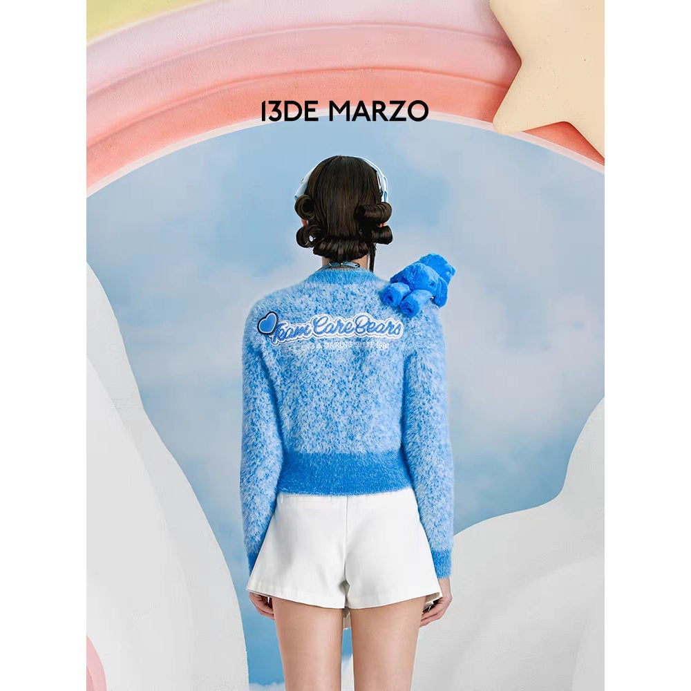 13De Marzo X Care Bears Heart Button Mohair Cardigan Blue