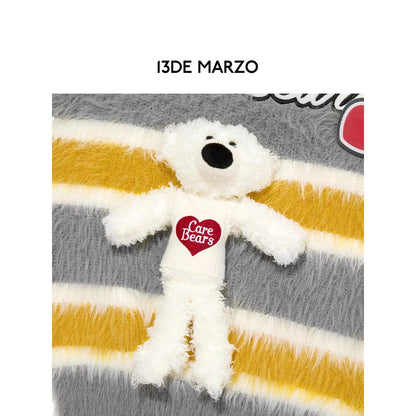 13De Marzo X Care Bears Badges Striped Furry Sweater Yellow