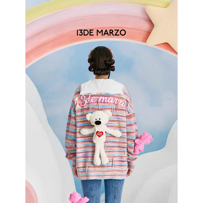 13De Marzo X Care Bears Colored Striped Cardigan Pink