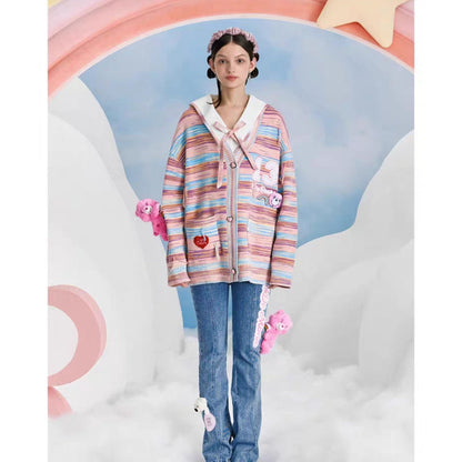 13De Marzo X Care Bears Colored Striped Cardigan Pink