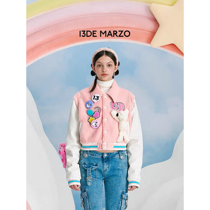 13De Marzo X Care Bears Short Baseball Jacket Pink