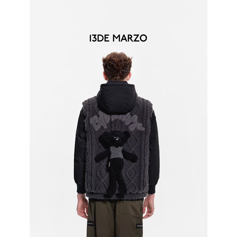 13De Marzo Bear Weave Knit Patch Down Jacket Black