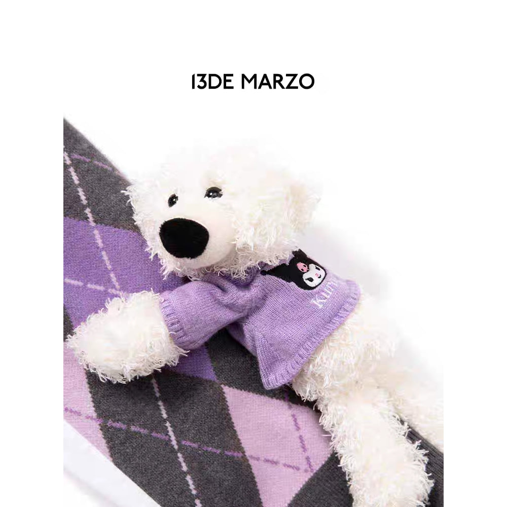 13De Marzo X Kuromi Bear Diamond Checked Knit Sweater Purple