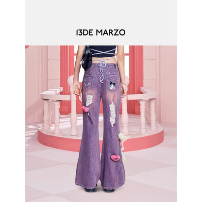 13De Marzo X Kuromi Luminous Bear Heart Jeans Purple