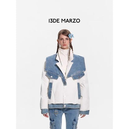 13De Marzo Denim Shoulder Down Jacket White