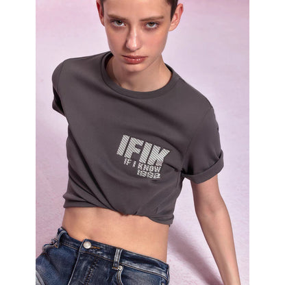 IFIK Logo Printed Cropped Tee Grey