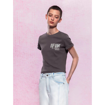 IFIK Logo Printed Cropped Tee Grey