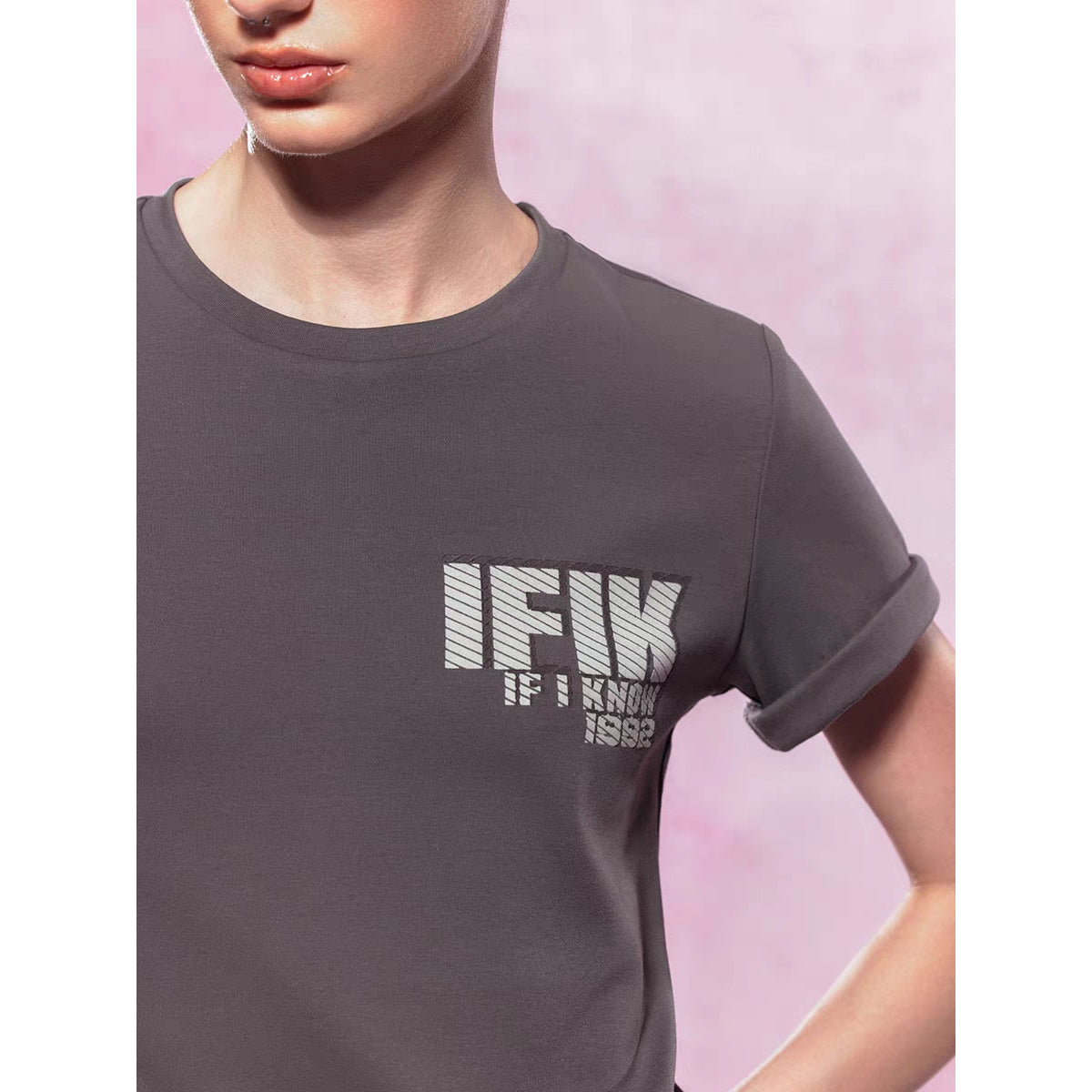 IFIK Logo Printed Cropped Tee Grey