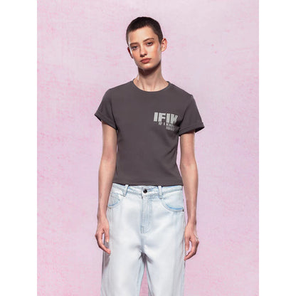 IFIK Logo Printed Cropped Tee Grey