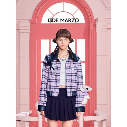 13De Marzo X Kuromi Bear Plaid Tweed Short Jacket Purple