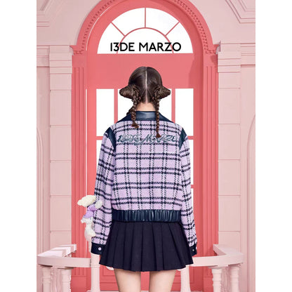 13De Marzo X Kuromi Bear Plaid Tweed Short Jacket Purple