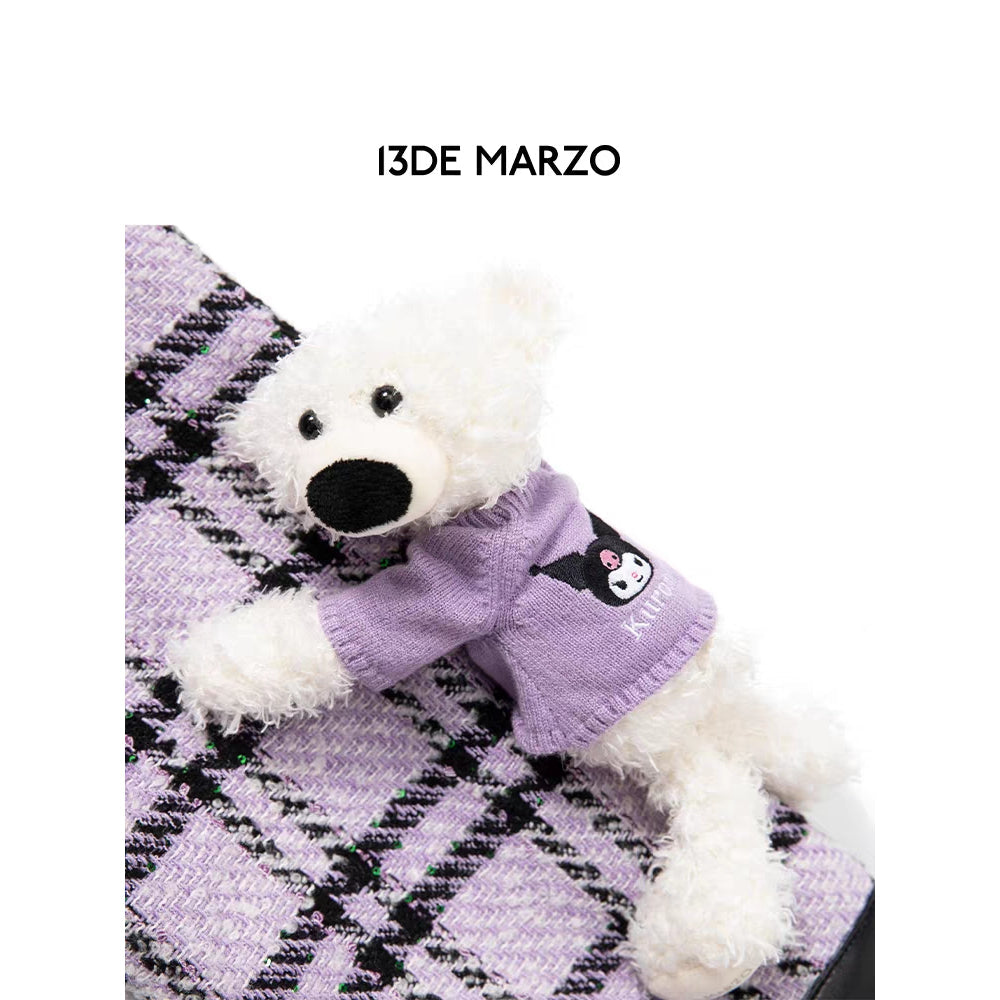 13De Marzo X Kuromi Bear Plaid Tweed Short Jacket Purple