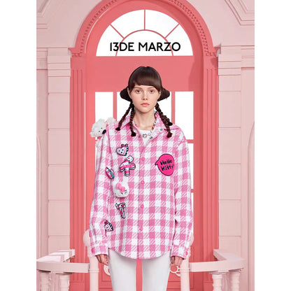 13De Marzo X Hello Kitty Plush Toy Plaid Shirt Pink