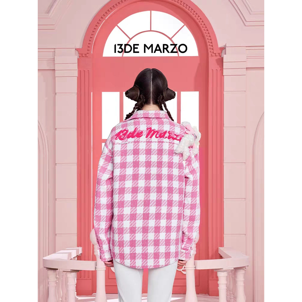 13De Marzo X Hello Kitty Plush Toy Plaid Shirt Pink