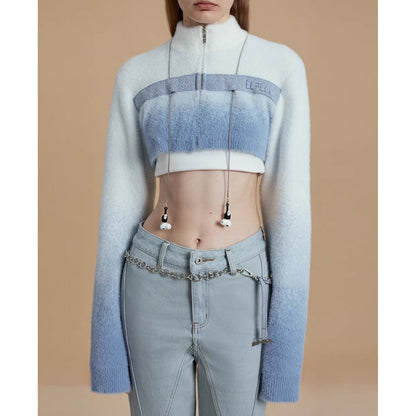 IFIK Cyberpunk Gradient Crop Knit Top Short