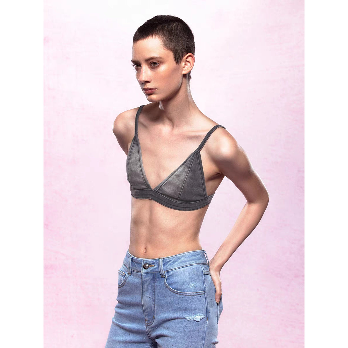 IFIK Washed Denim Bikini Top Grey