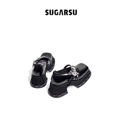 SugarSu Pearl Chain Bow Knot Mary Jane Black