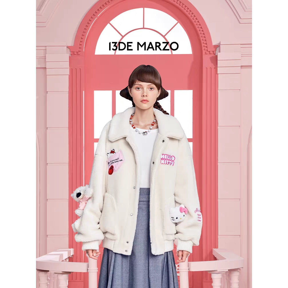 13De Marzo X Hello Kitty Bear Fleece Coat White