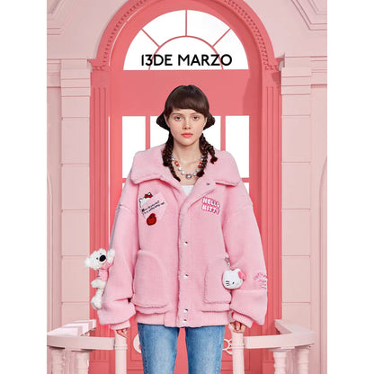 13De Marzo X Hello Kitty Bear Fleece Coat Pink