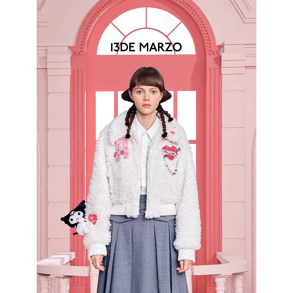 13De Marzo X Kuromi Bear Short Fleece Coat White