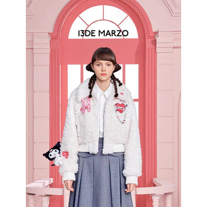 13De Marzo X Kuromi Bear Short Fleece Coat White