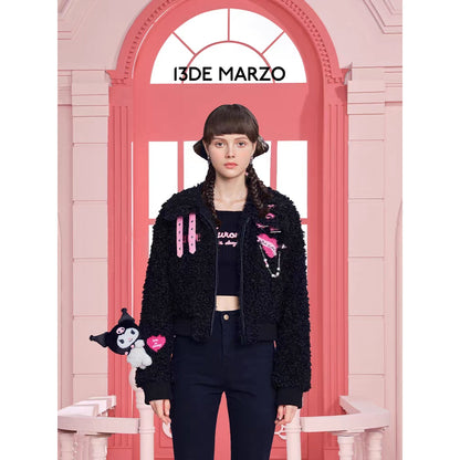 13De Marzo X Kuromi Bear Short Fleece Coat Black