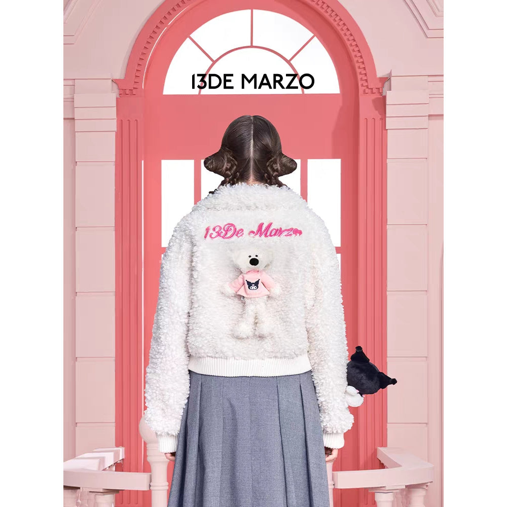 13De Marzo X Kuromi Bear Short Fleece Coat White