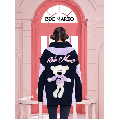 13De Marzo X Kuromi Color Blocked Bear Fleece Coat