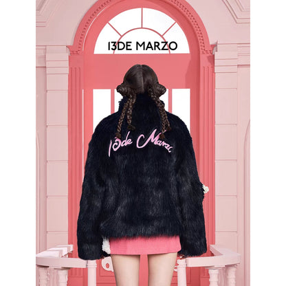 13De Marzo X Kuromi Bear Artificial Mink Coat Black