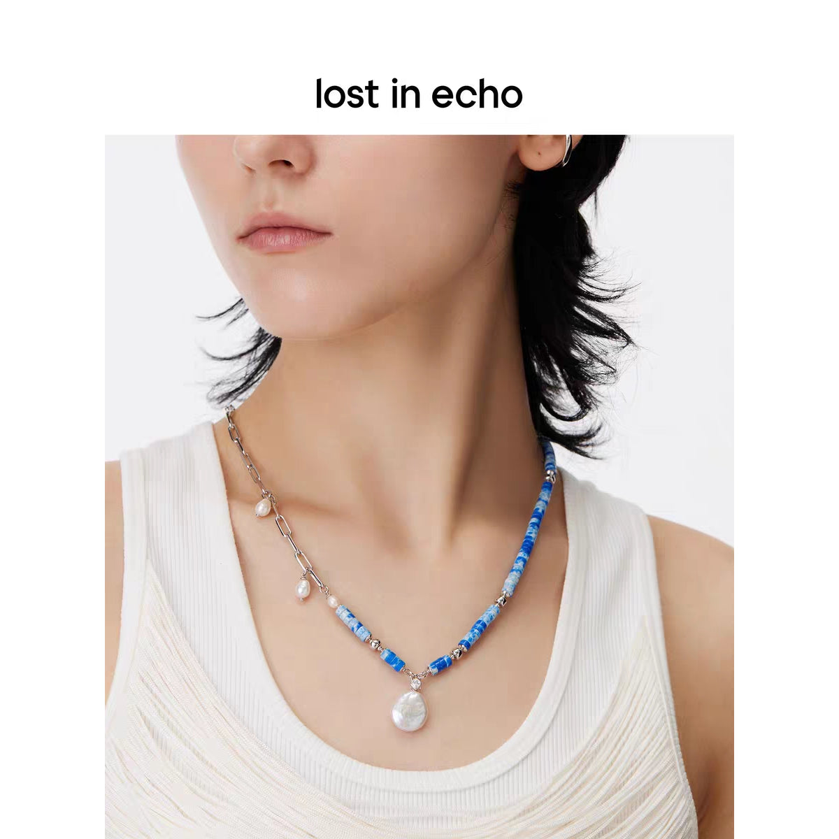 Lost In Echo Asymmetrical Pearl Necklace - Mores Studio