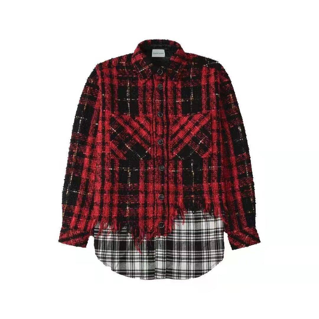 Charlie Luciano Tweed Patchwork Over Shirt Red