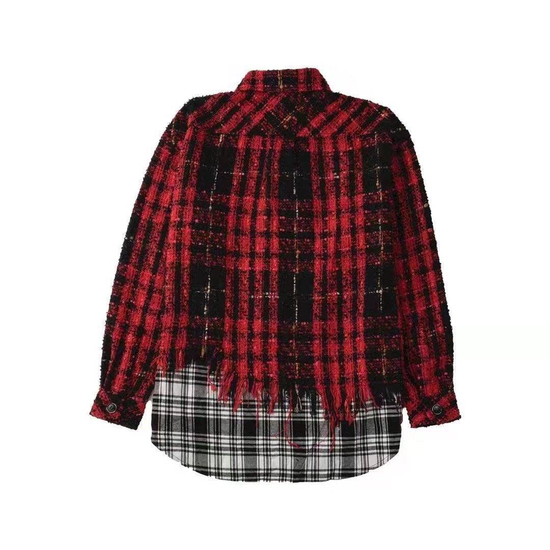 Charlie Luciano Tweed Patchwork Over Shirt Red