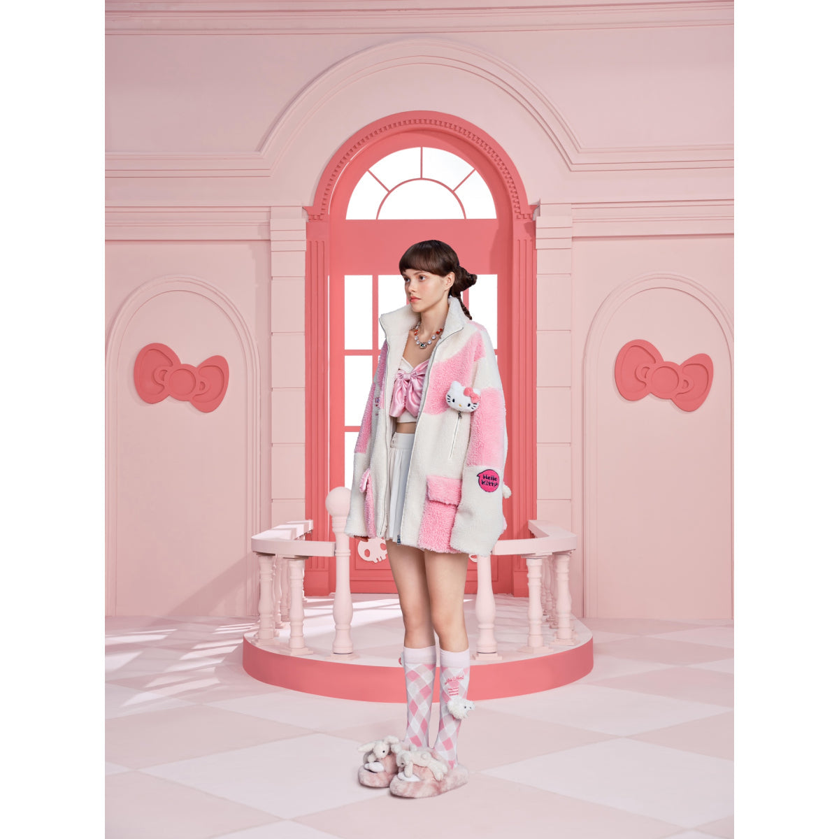 13De Marzo X Hello Kitty Color Blocked Bear Fleece Coat